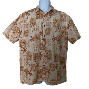 Vintage Island Shores Men's Button-Down Hawaiian Shirt Palm Tree Pineapple Large